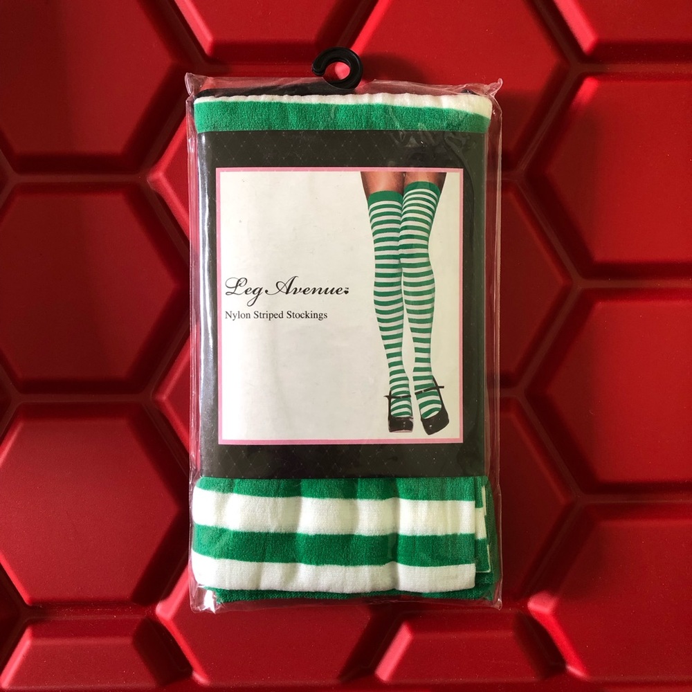 Green and White Leg Avenue Opaque nylon Striped Stockings